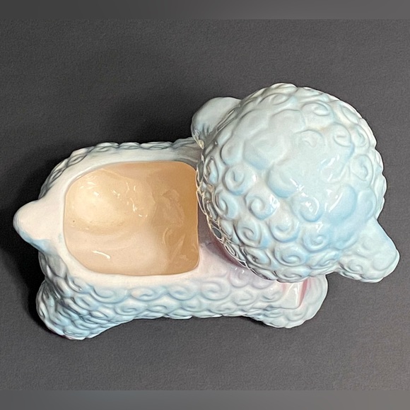 Vintage Rubens Anthropomorphic Curly Baby Lamb Planter - Pink/Blue - Japan - Picture 6 of 8